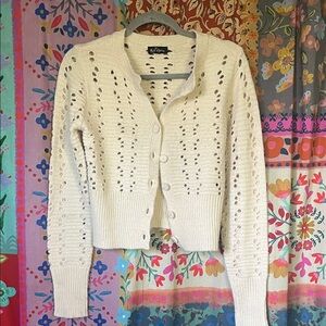 SELF ESTEEM Polyester Cream Knit Cutout Boho Cozy Cardigan Size XS